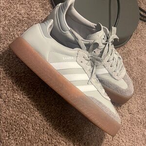 Adidas Samba Shoes in White and Light Gray with Gum Soles